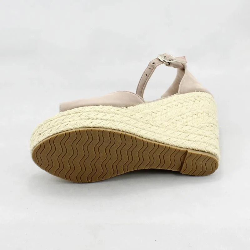 Peep Toe Espadrille Wedges with Ankle Strap - Glova