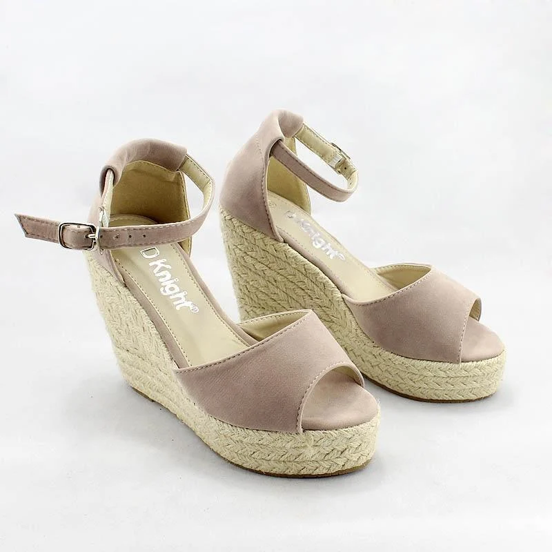 Peep Toe Espadrille Wedges with Ankle Strap - Glova