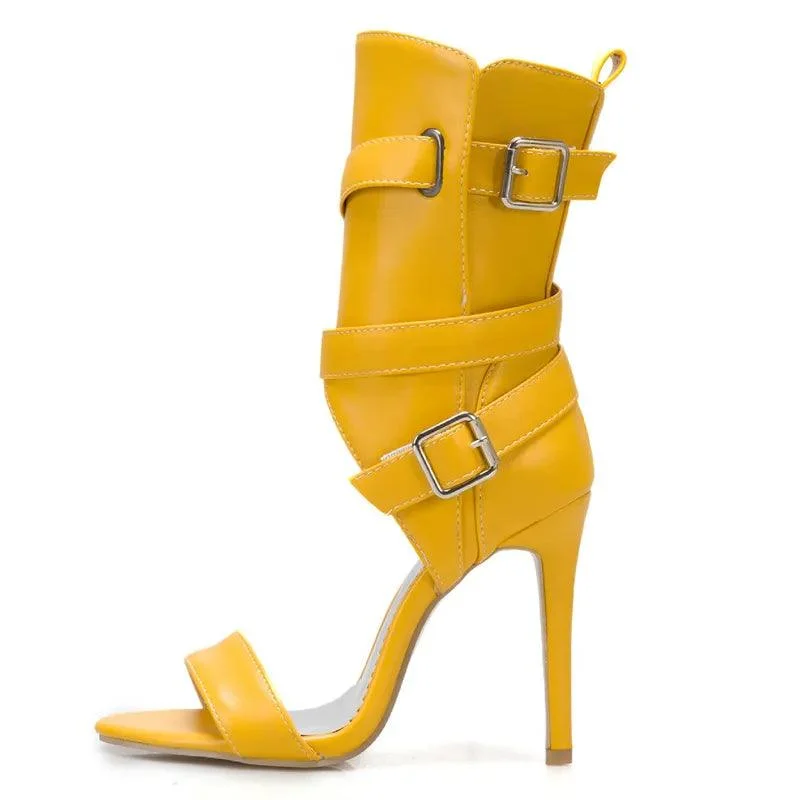 Peep Toe Sandals Shoes Ankle Buckle High Heels Shoes - Glova