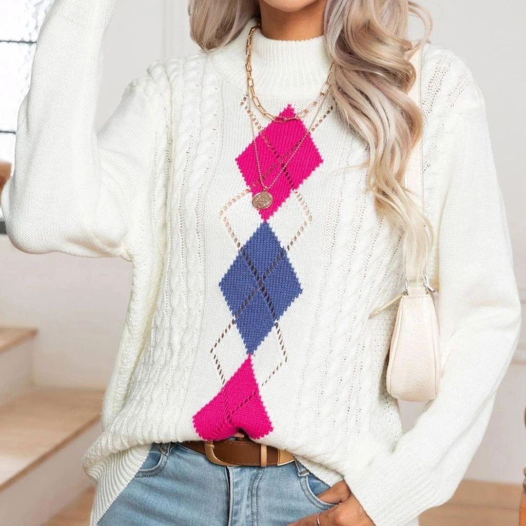 Peony Diamond Pattern Sweater - Glova