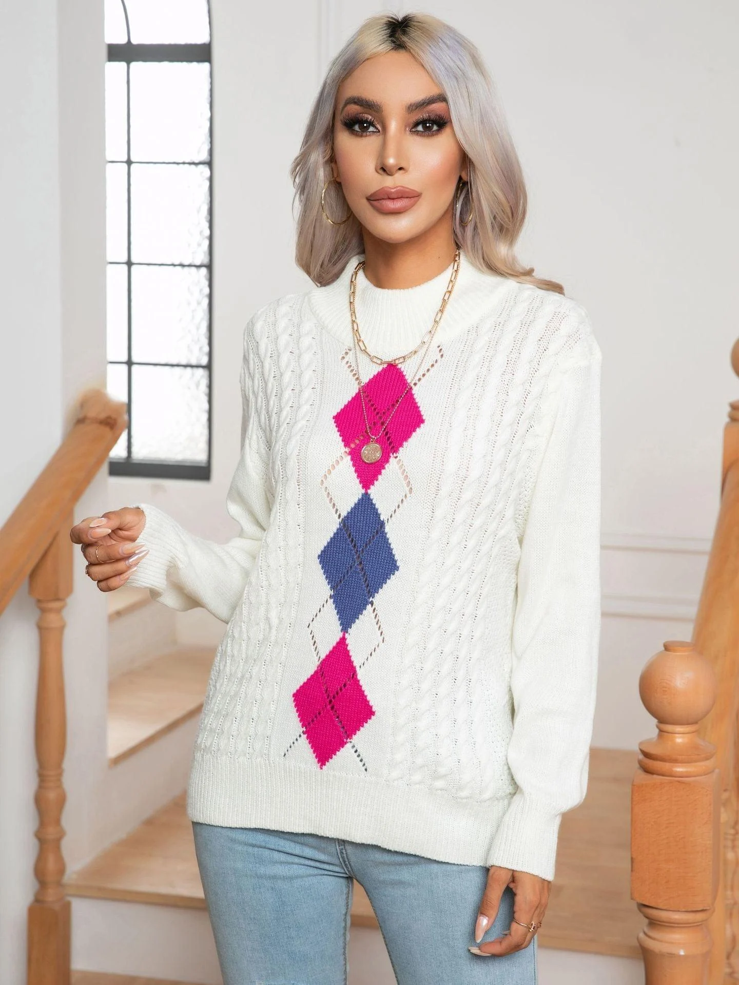 Peony Diamond Pattern Sweater - Glova