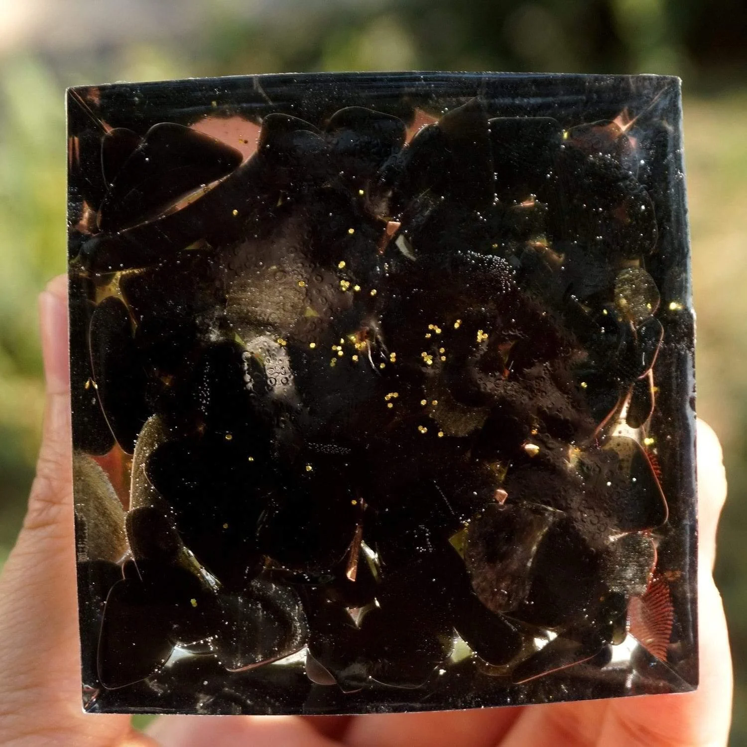 Peridot & Obsidian Tree of Life Orgone Pyramid - Glova