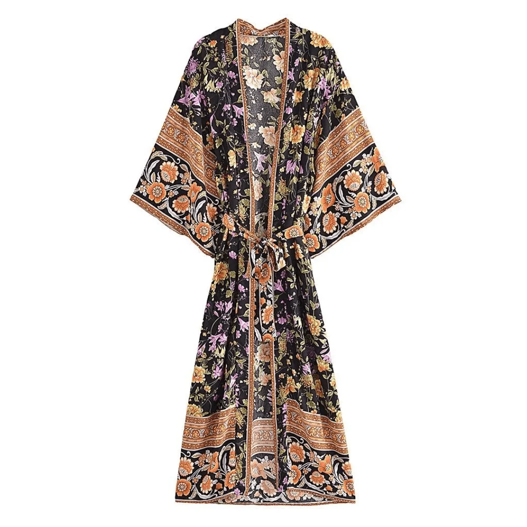 Persephone Floral Kimono In Black - Glova