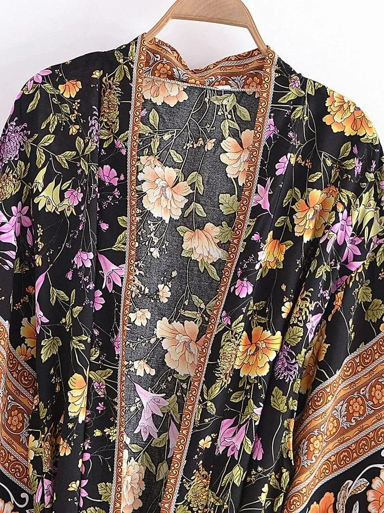 Persephone Floral Kimono In Black - Glova