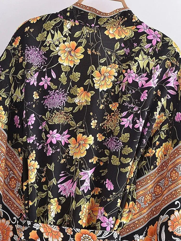 Persephone Floral Kimono In Black - Glova