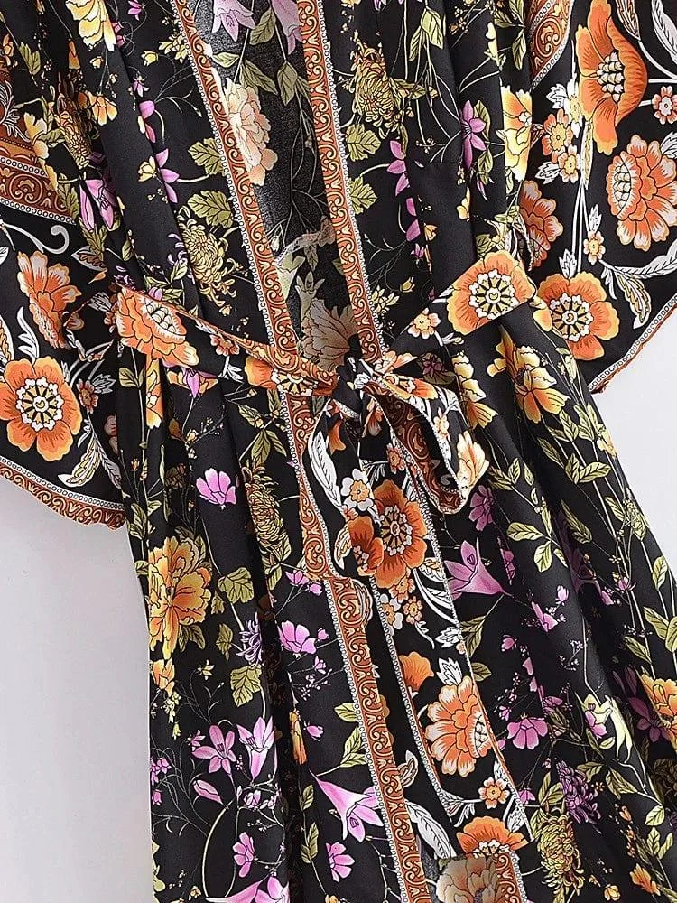 Persephone Floral Kimono In Black - Glova