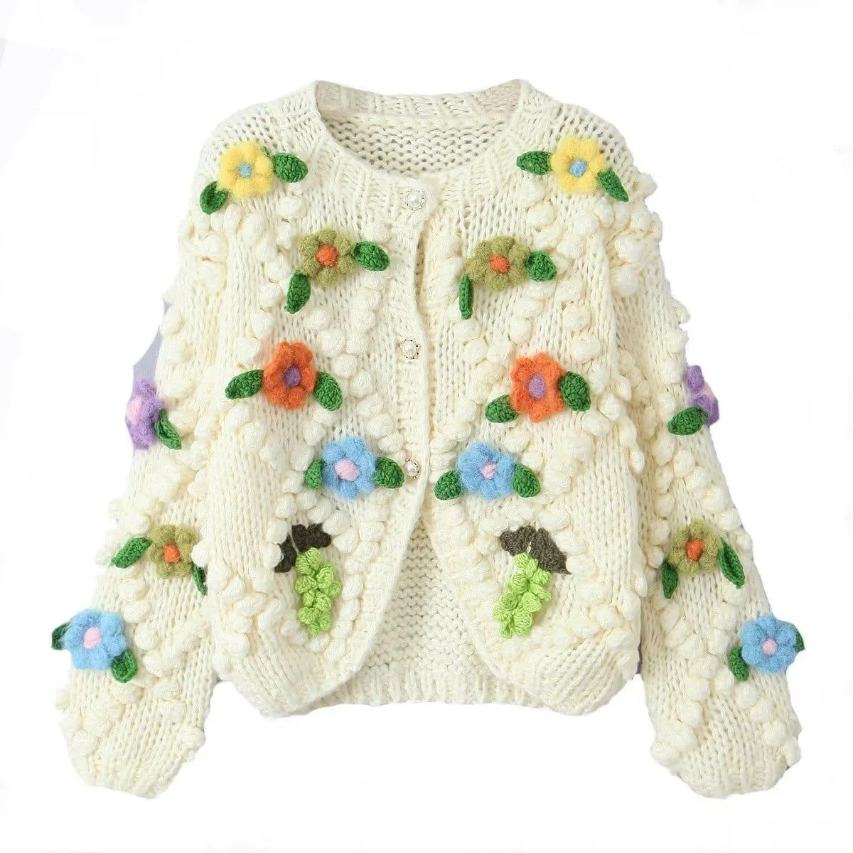 Petunia Flowers Embroidery Knitted Cardigan - Glova