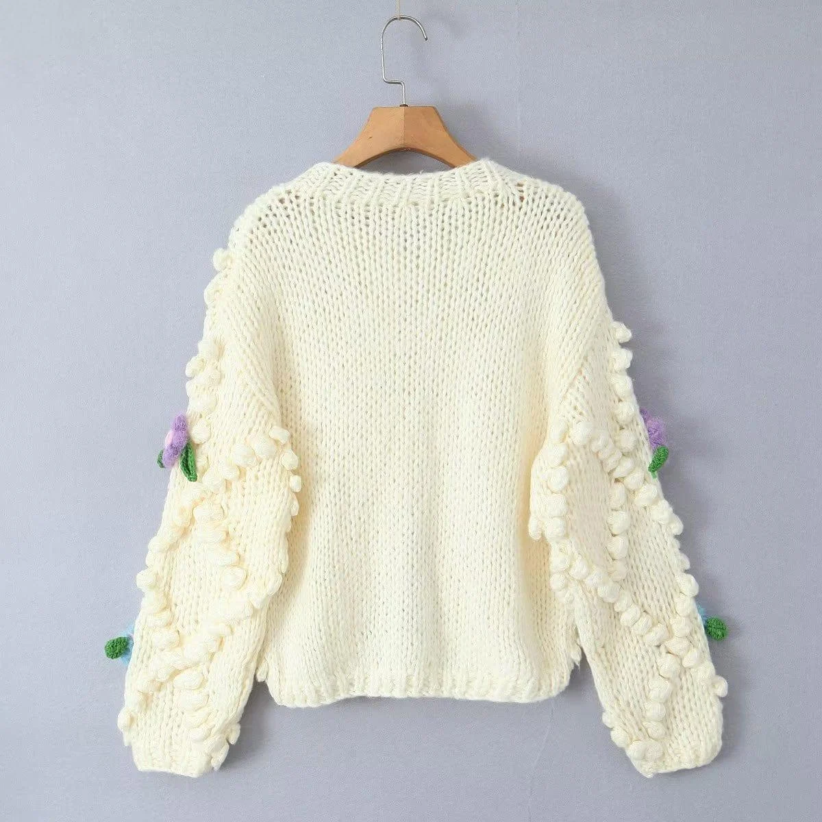 Petunia Flowers Embroidery Knitted Cardigan - Glova