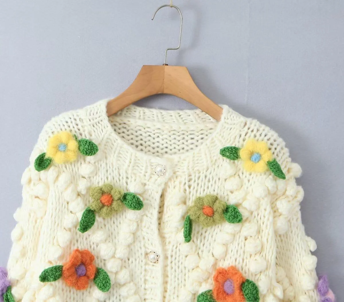 Petunia Flowers Embroidery Knitted Cardigan - Glova