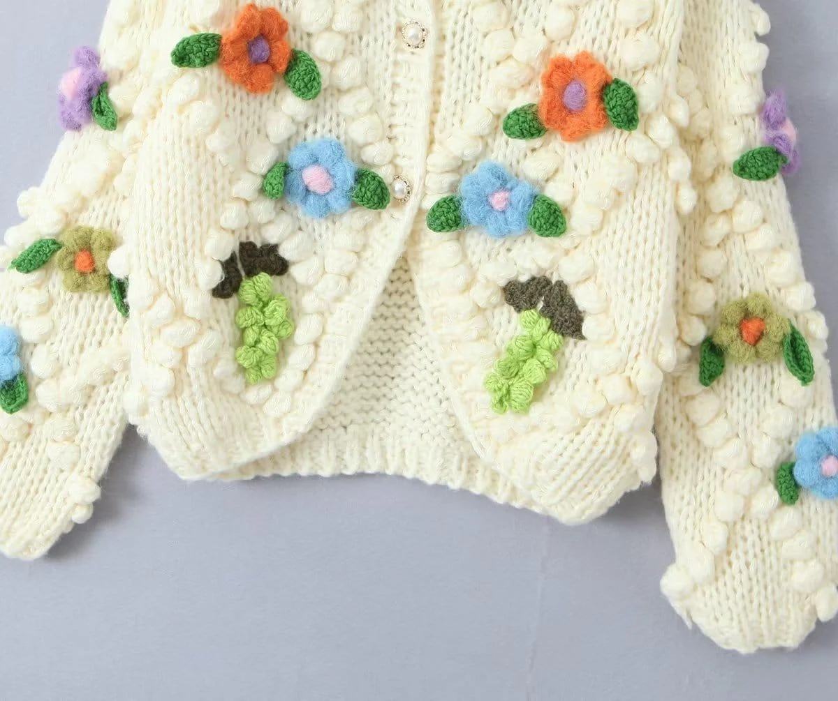 Petunia Flowers Embroidery Knitted Cardigan - Glova