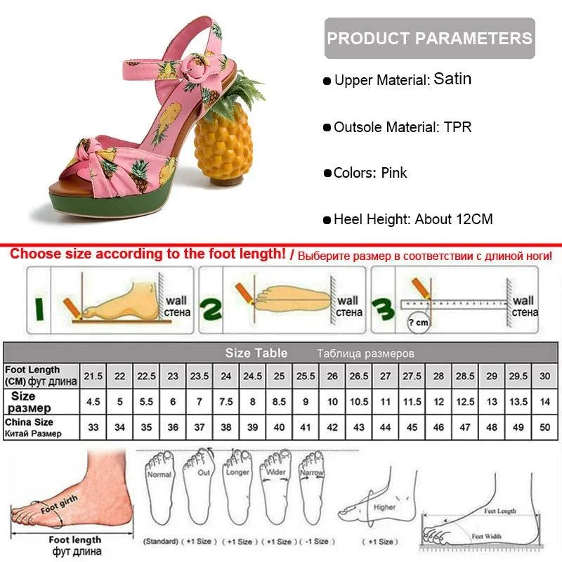 Pineapple High Heels Buckle Strap Printed Peep-Toe Platform Shoes - Glova