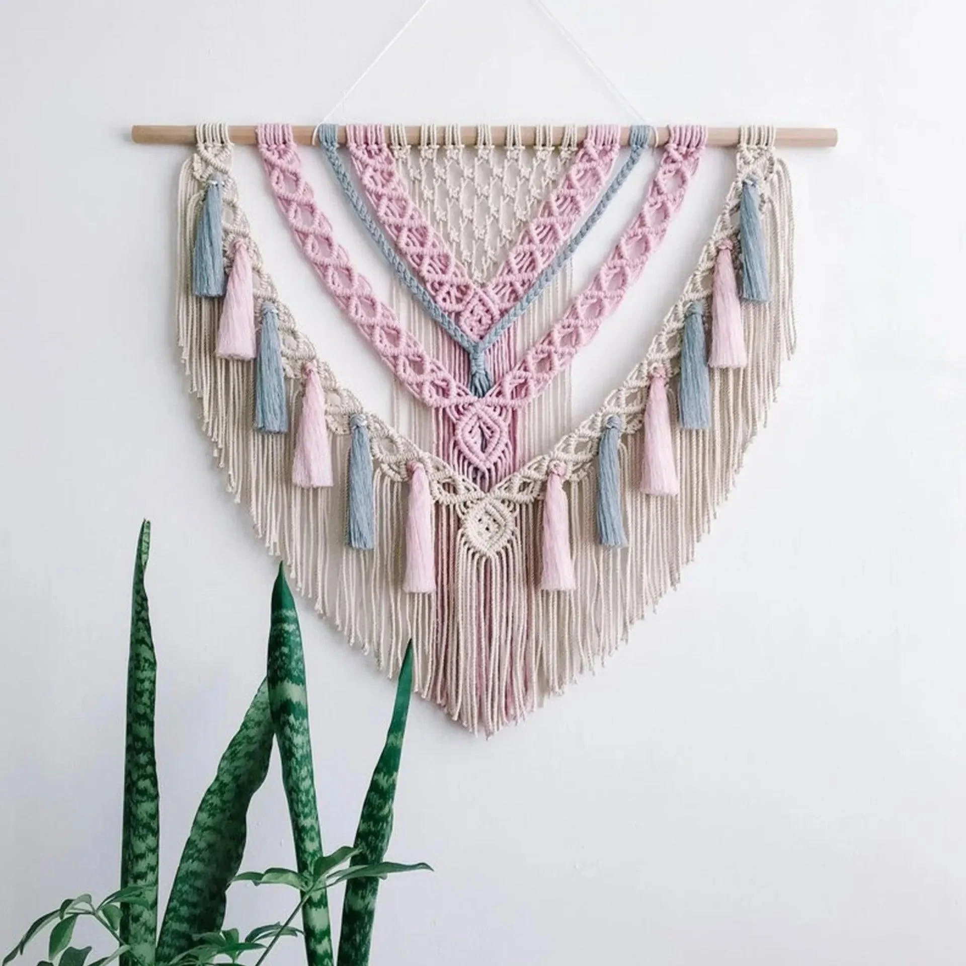 Pink and Gray Macrame Wall Hanging - Glova