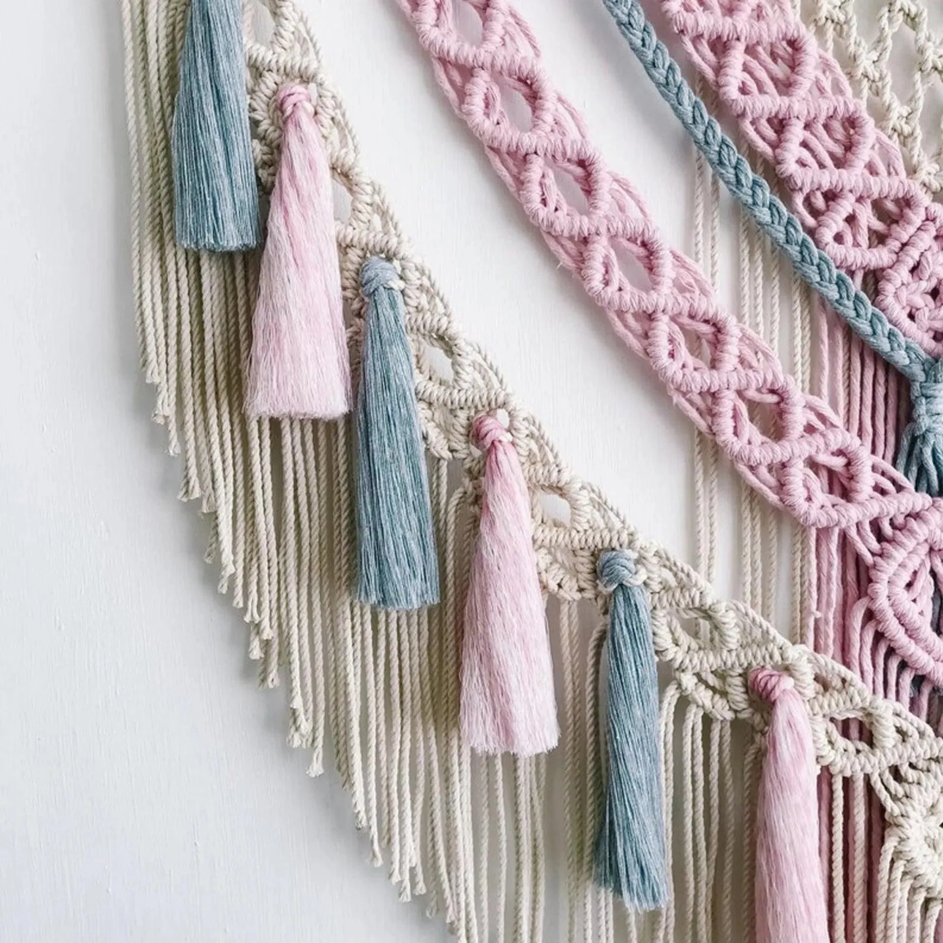 Pink and Gray Macrame Wall Hanging - Glova