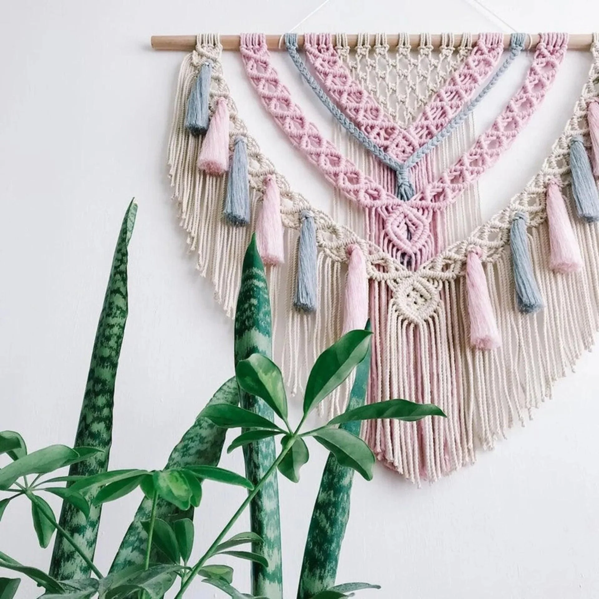 Pink and Gray Macrame Wall Hanging - Glova