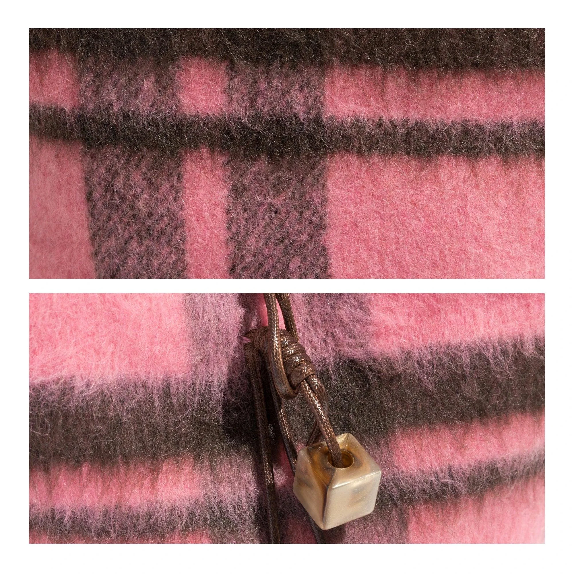 Pink Plaid Woolen Sling Bucket Bag - Glova