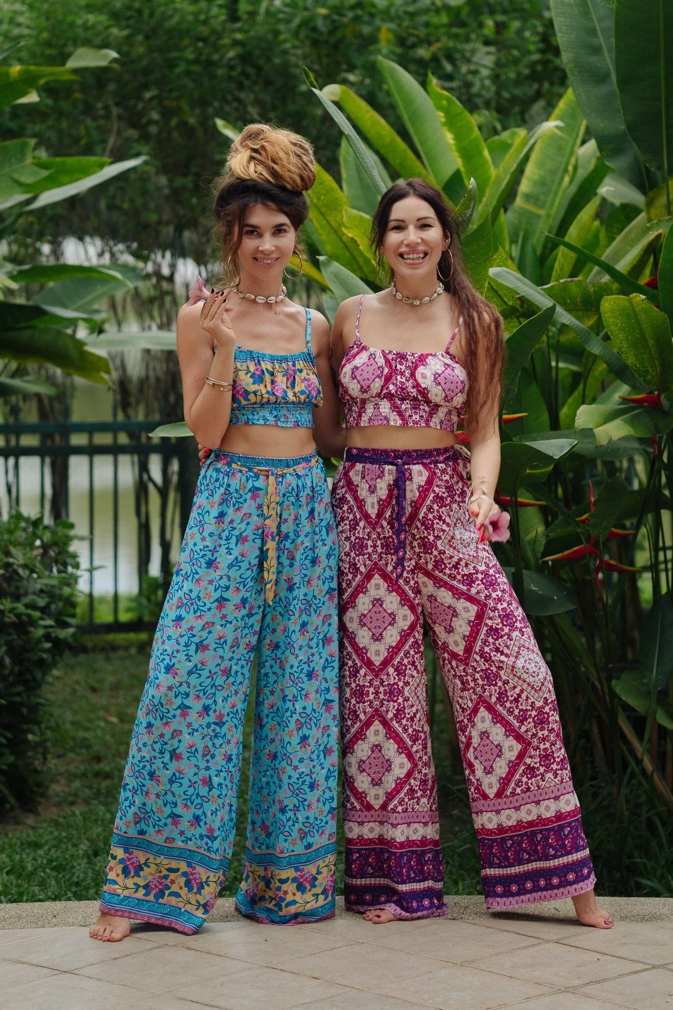 Pink Tribal Print Shirred Cami Top & Belted Trousers - Glova