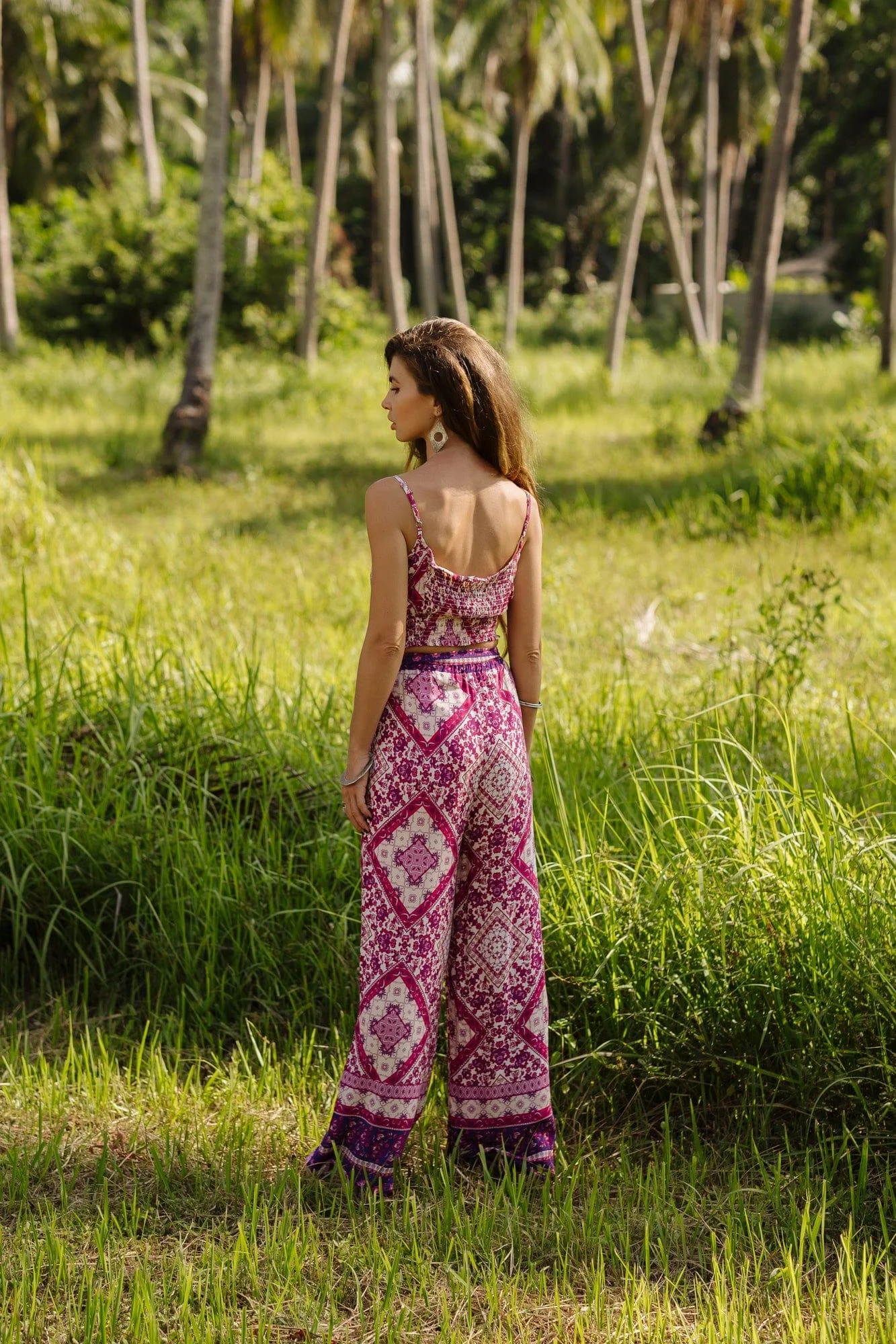 Pink Tribal Print Shirred Cami Top & Belted Trousers - Glova