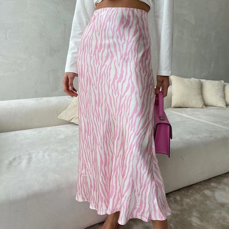 Pink Zebra Midi Mermaid Satin Skirts - Glova