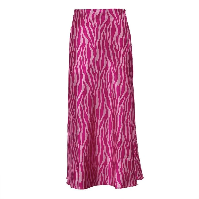 Pink Zebra Midi Mermaid Satin Skirts - Glova