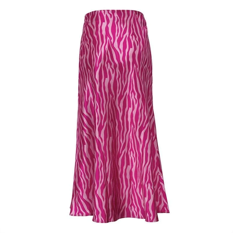 Pink Zebra Midi Mermaid Satin Skirts - Glova