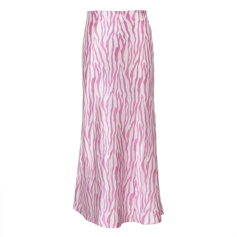 Pink Zebra Midi Mermaid Satin Skirts - Glova