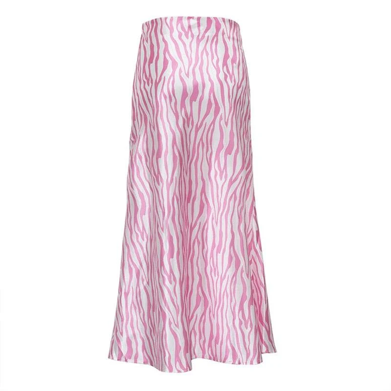 Pink Zebra Midi Mermaid Satin Skirts - Glova