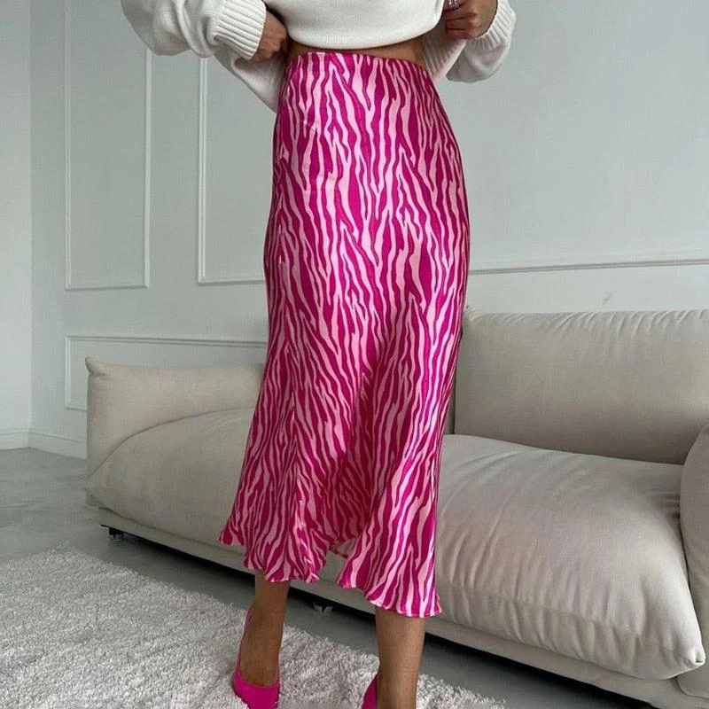 Pink Zebra Midi Mermaid Satin Skirts - Glova