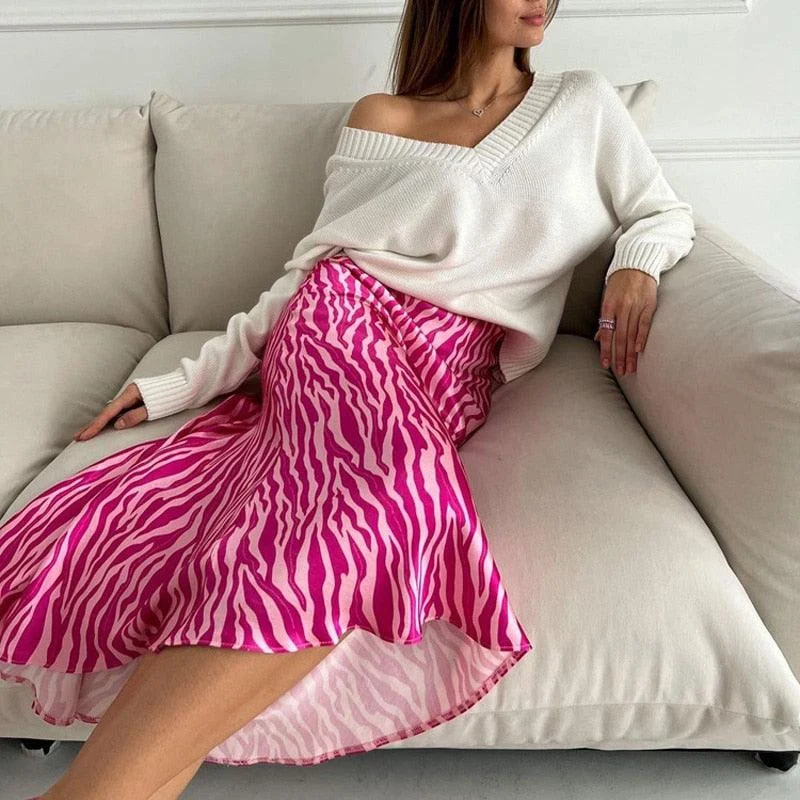 Pink Zebra Midi Mermaid Satin Skirts - Glova