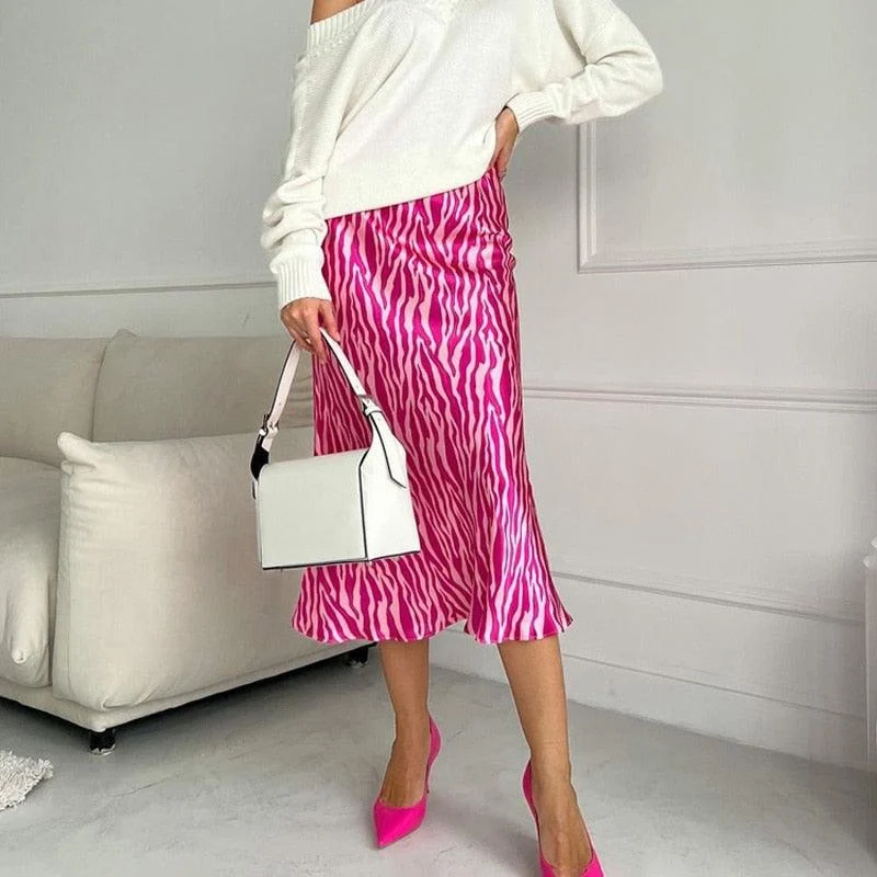 Pink Zebra Midi Mermaid Satin Skirts - Glova