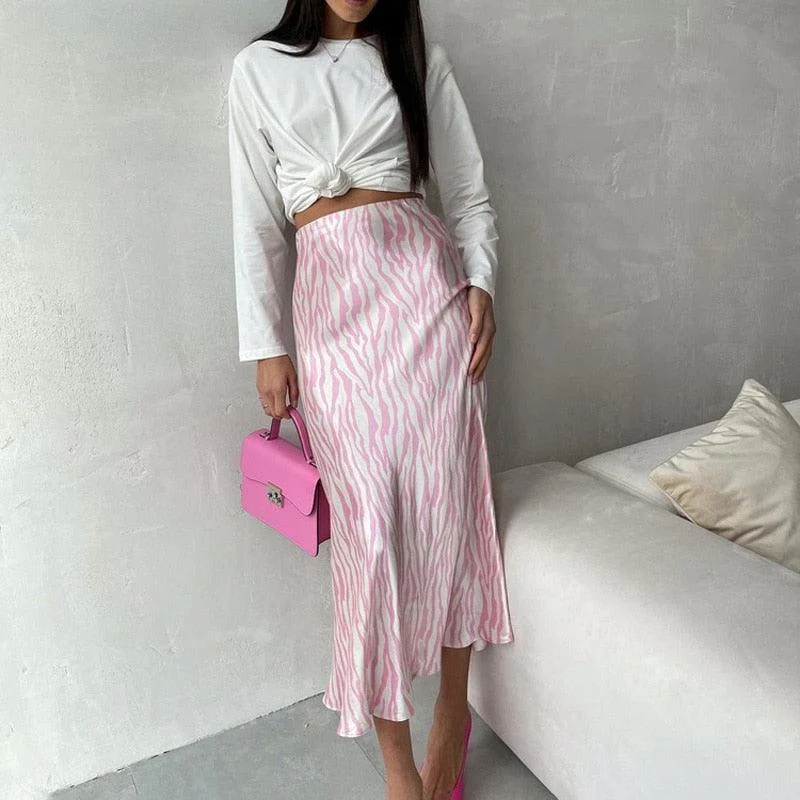 Pink Zebra Midi Mermaid Satin Skirts - Glova