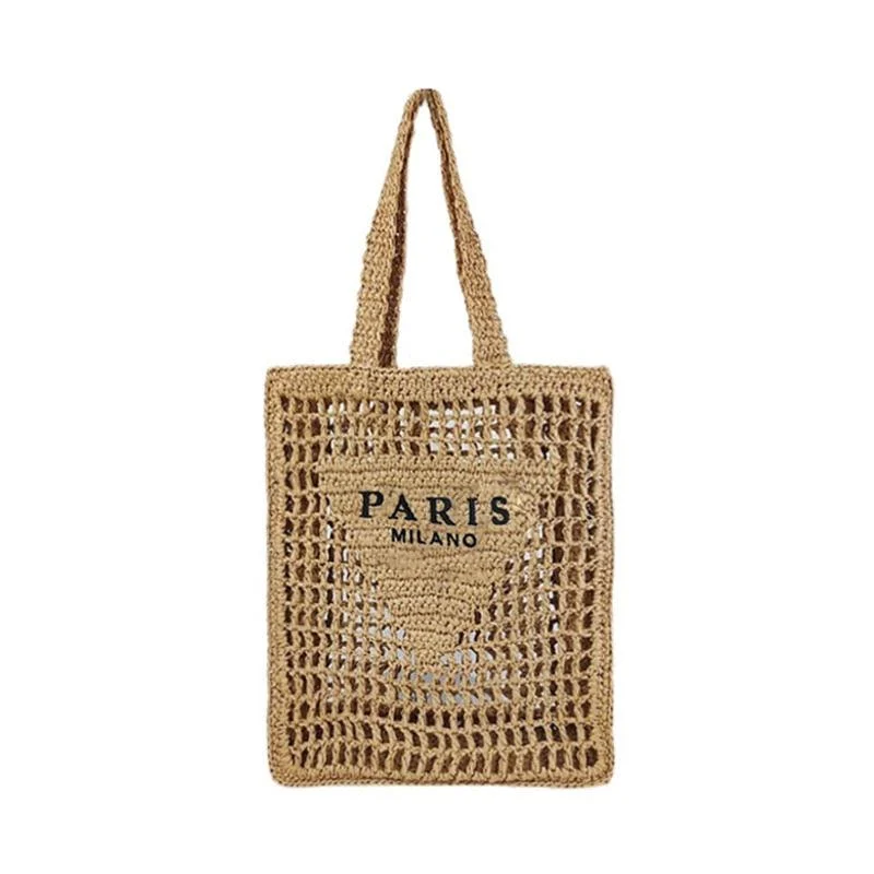 Plaited Raffia Straw Hollow Shoulder Tote Bag - Glova