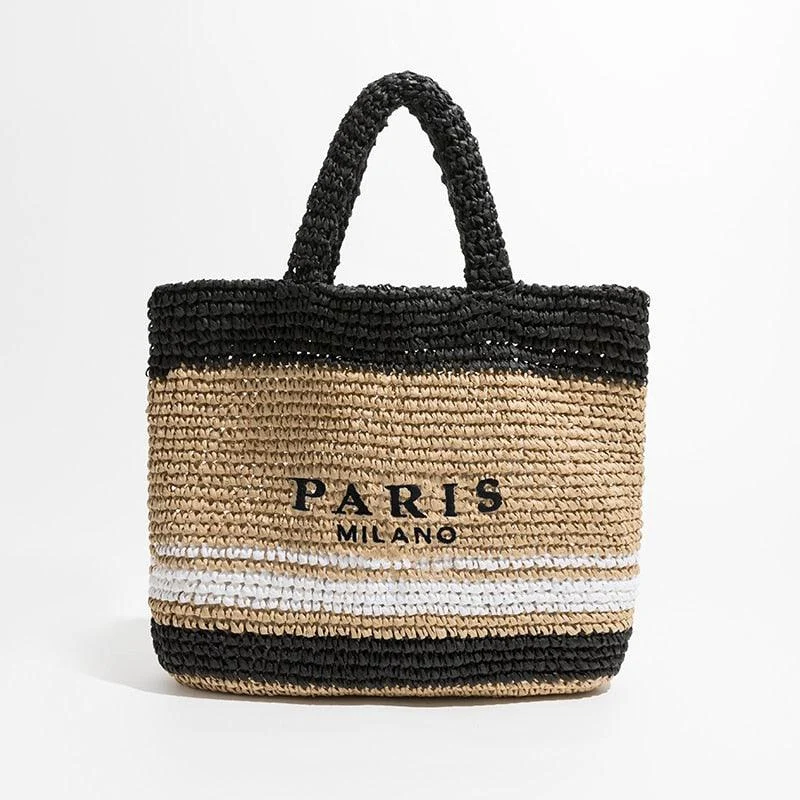 Plaited Raffia Straw Hollow Shoulder Tote Bag - Glova