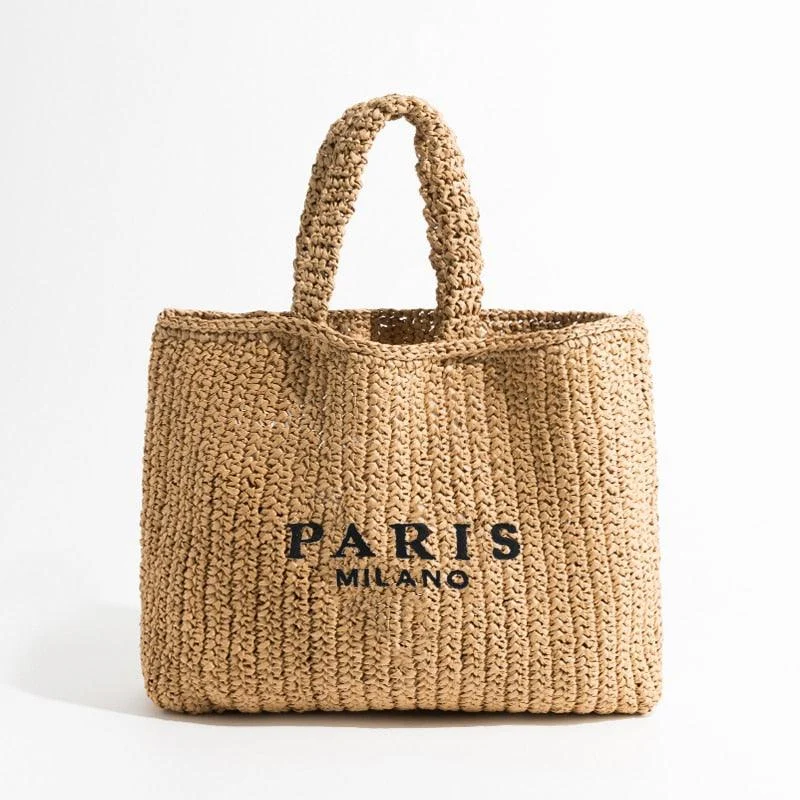 Plaited Raffia Straw Hollow Shoulder Tote Bag - Glova