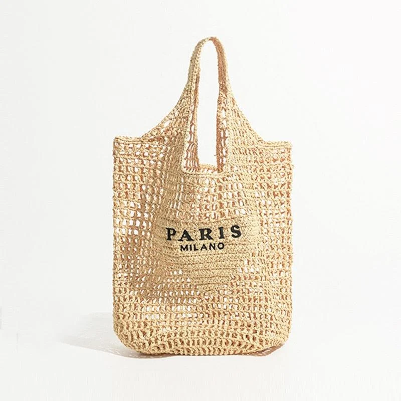 Plaited Raffia Straw Hollow Shoulder Tote Bag - Glova