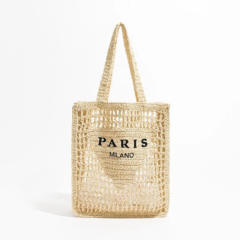 Plaited Raffia Straw Hollow Shoulder Tote Bag - Glova