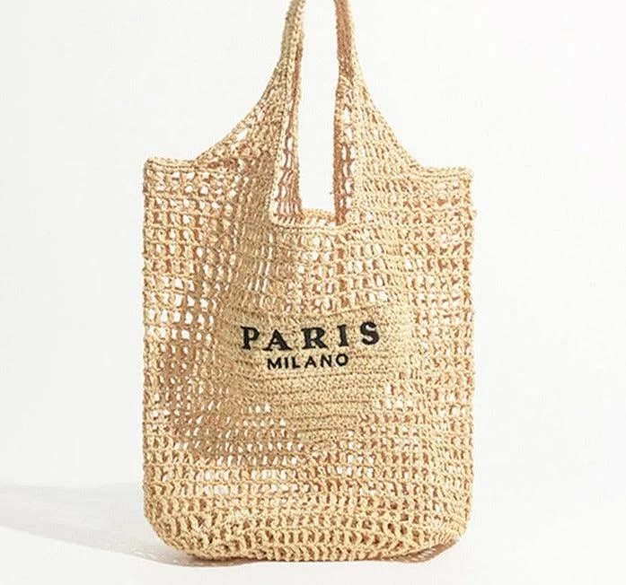 Plaited Raffia Straw Hollow Shoulder Tote Bag - Glova