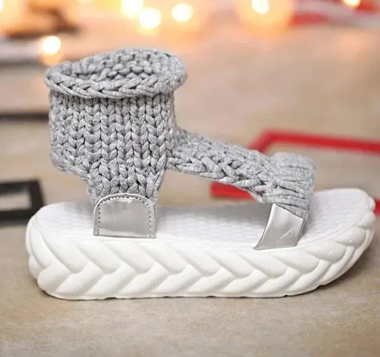 Platform Gladiator Knitted Elastic Shoes Ladies Flat Sandals - Glova