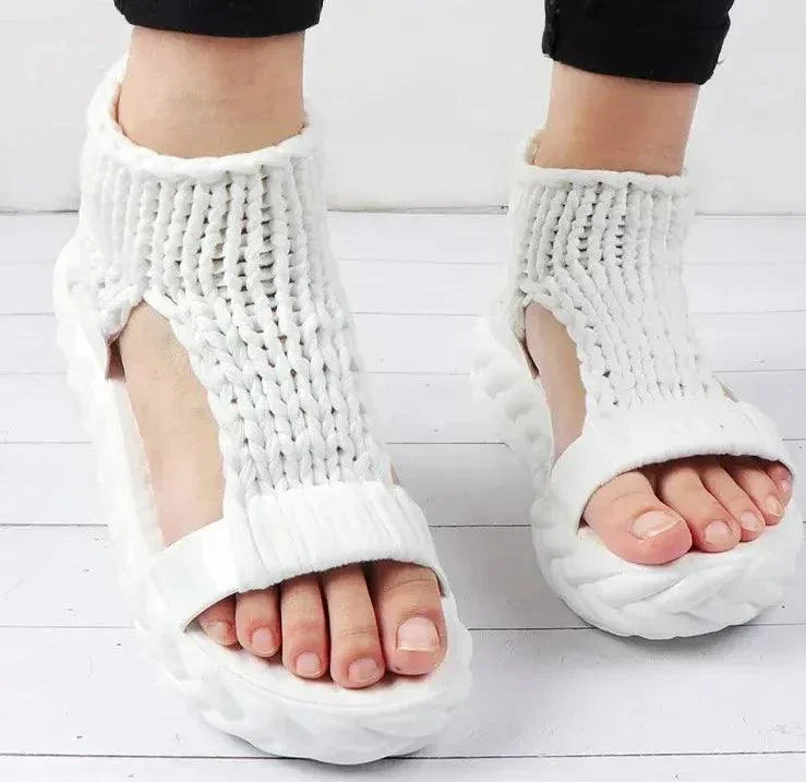 Platform Gladiator Knitted Elastic Shoes Ladies Flat Sandals - Glova