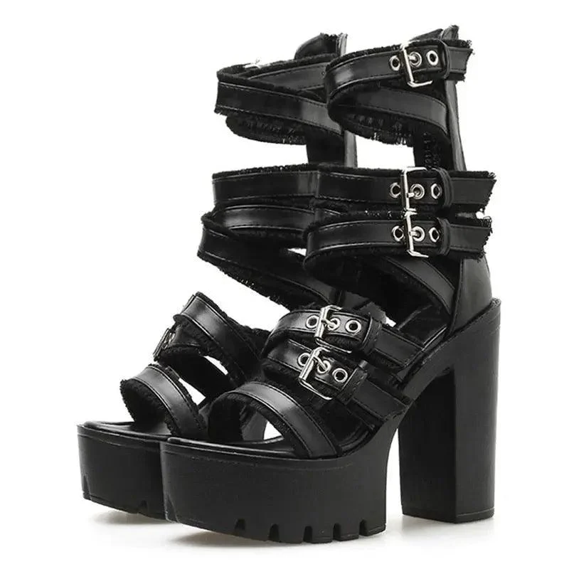 Platform Heeled Buckle Ankle Strap Shoes - Glova