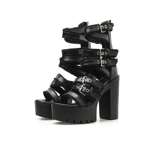 Platform Heeled Buckle Ankle Strap Shoes - Glova