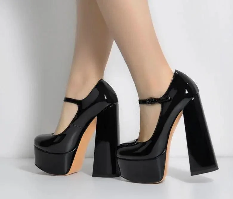 Platform High Heels Ankle Strap Pumps Shoes - Glova