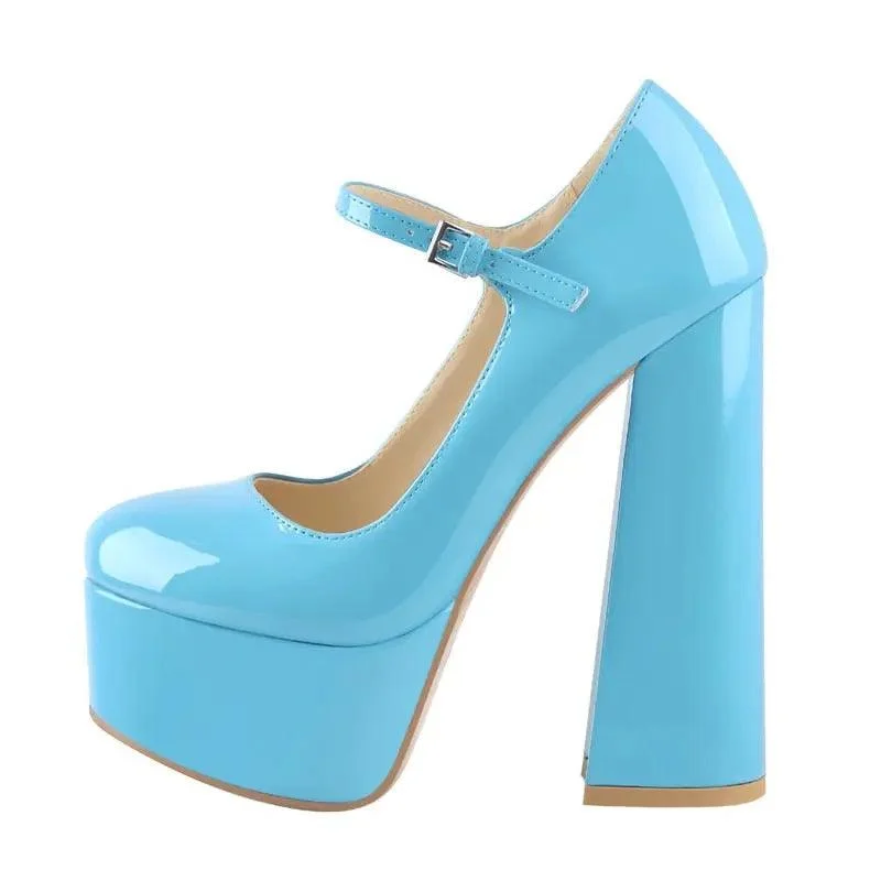 Platform High Heels Ankle Strap Pumps Shoes - Glova