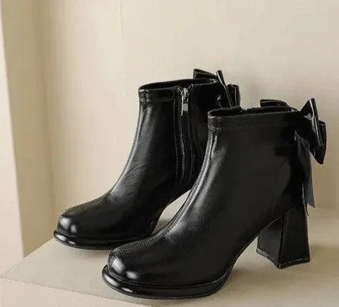 Platform High Heels Back Bowtie Ankle Boots for Women - Glova