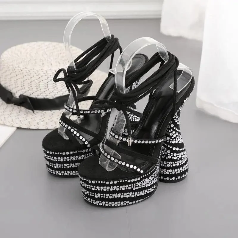 Platform High Heels Diamond/Zebra/Solid Sandals Shoes - Glova