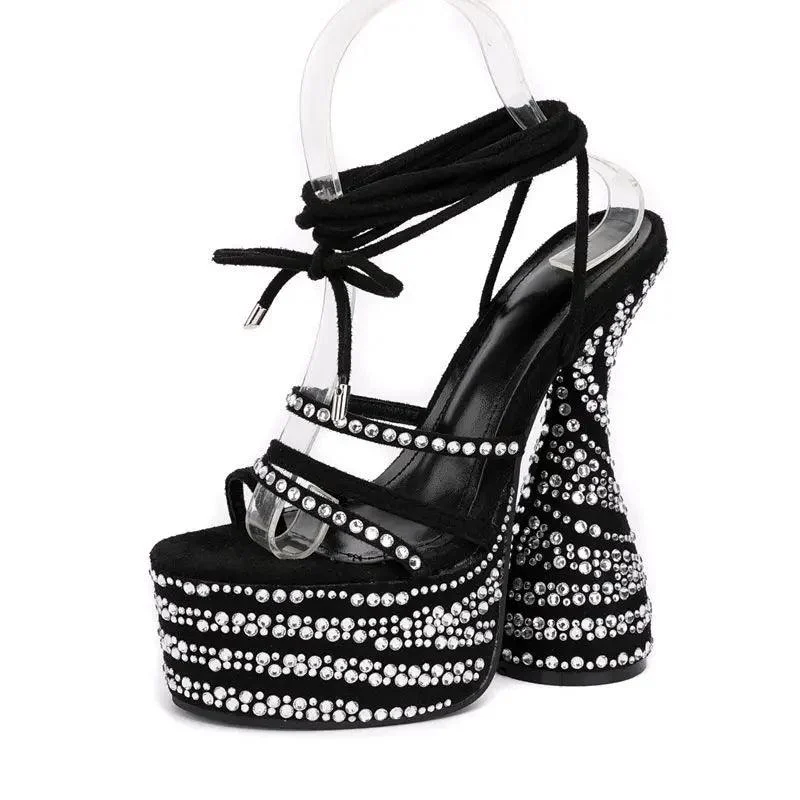 Platform High Heels Diamond/Zebra/Solid Sandals Shoes - Glova