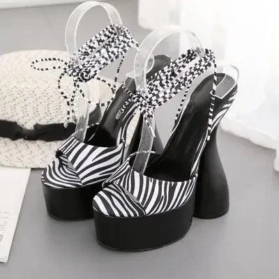 Platform High Heels Diamond/Zebra/Solid Sandals Shoes - Glova