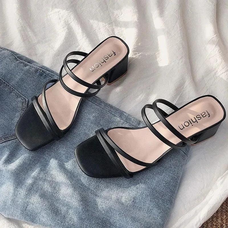 Platform Square Heel Open Toe Ankle Strap Sandal Shoes - Glova