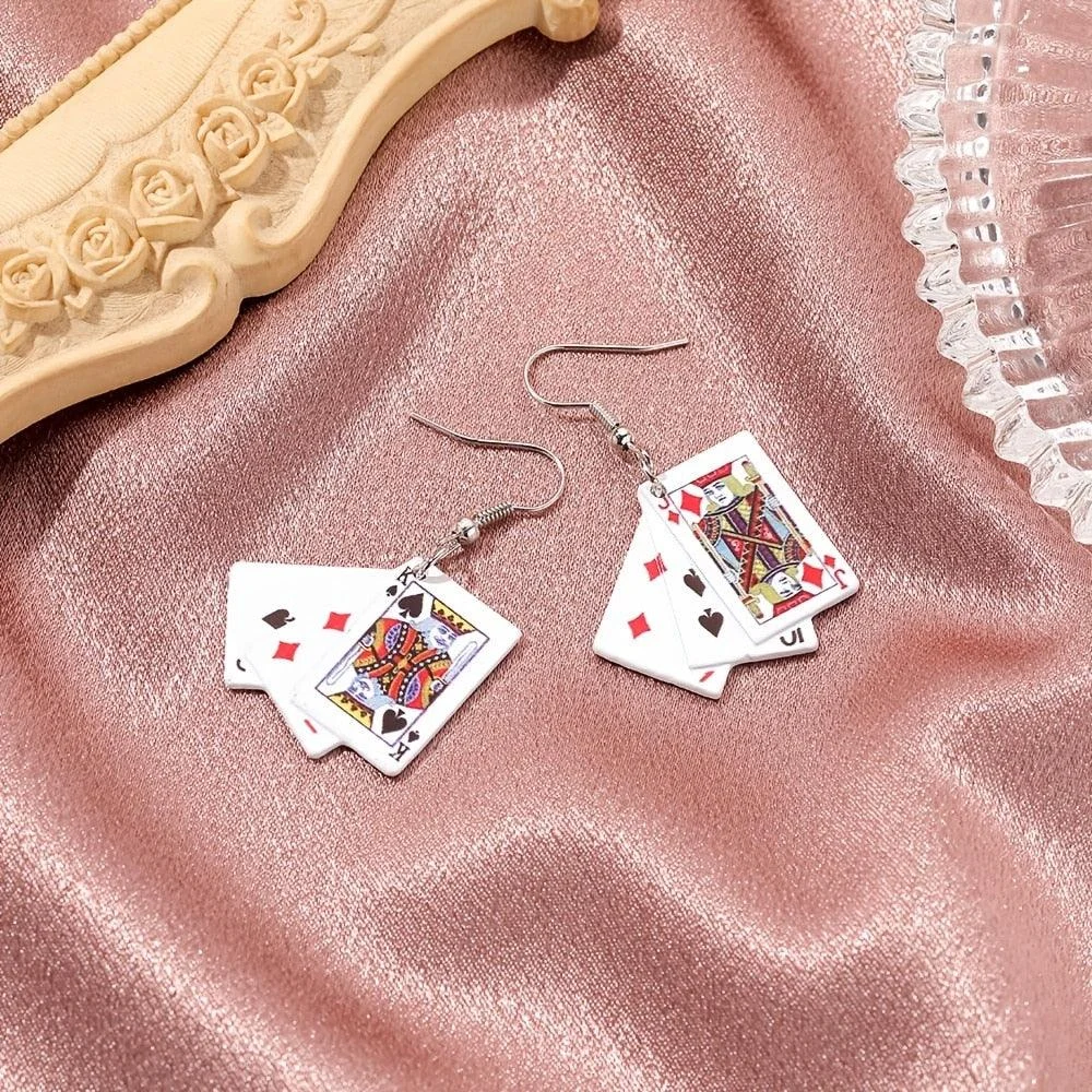 Playing Cards Pendant Drop Earrings - Glova