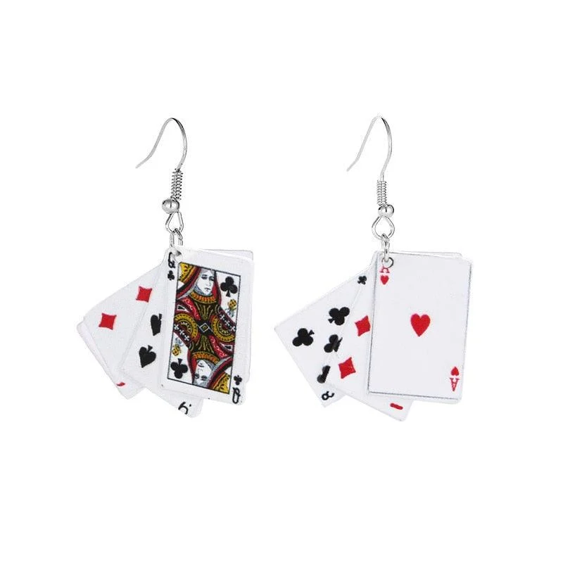 Playing Cards Pendant Drop Earrings - Glova