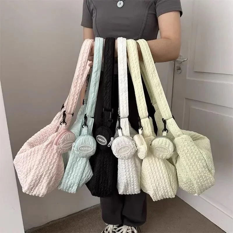 Pleated Solid Color Soft Lightweight Hobos Handbag - Glova